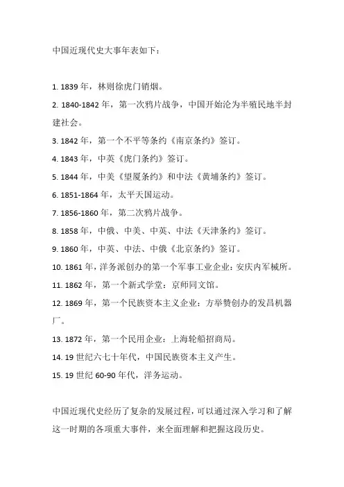 中国近现代史大事年表详细