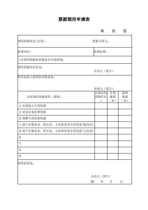财务会计必备表格模板：《票据领用申请表》