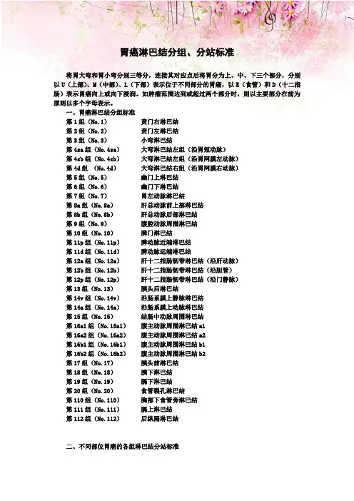 胃癌淋巴结分组、分站标准