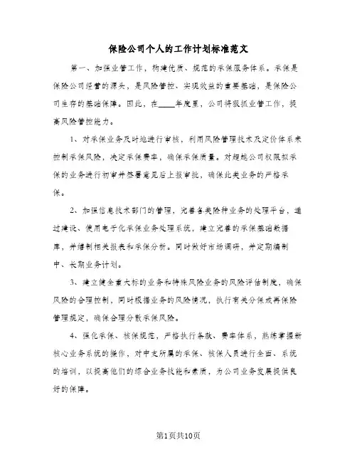 保险公司个人的工作计划标准范文（四篇）