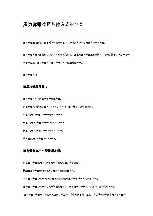 压力容器按照各种方式的分类