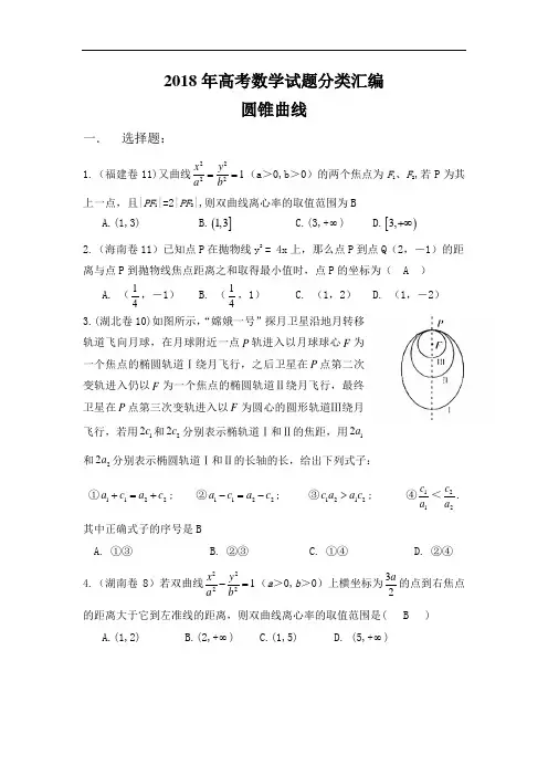 最新-【数学】2018高考理科数学试题分类汇编——圆锥曲线 精品