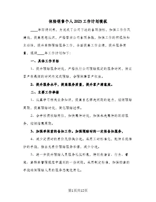 保险销售个人2023工作计划模板(5篇)
