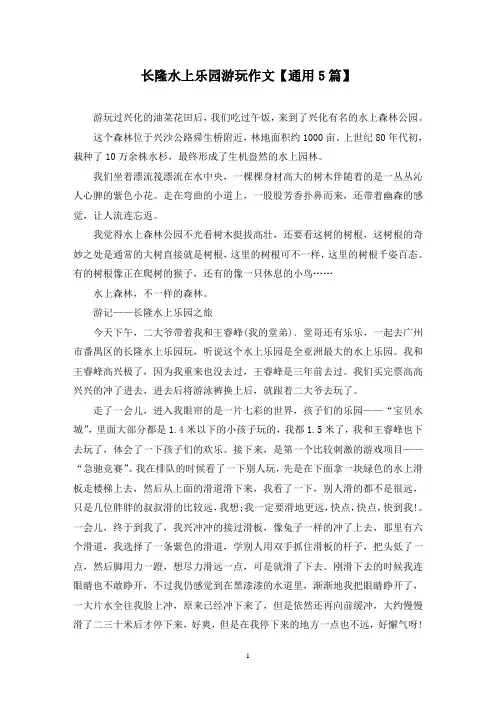 精选长隆水上乐园游玩作文【通用5篇】