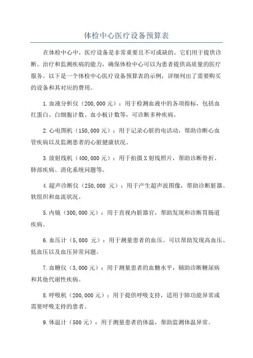 体检中心医疗设备预算表