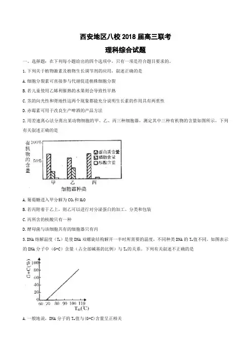 2018届陕西省西安地区八校高三联考理科综合试题