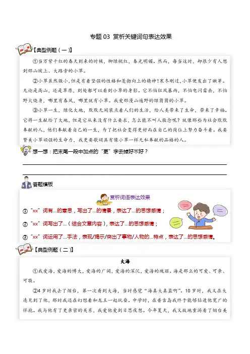 【阅读专项】专题03 赏析关键词句表达效果(试题) 六年级语文 部编版_学生版