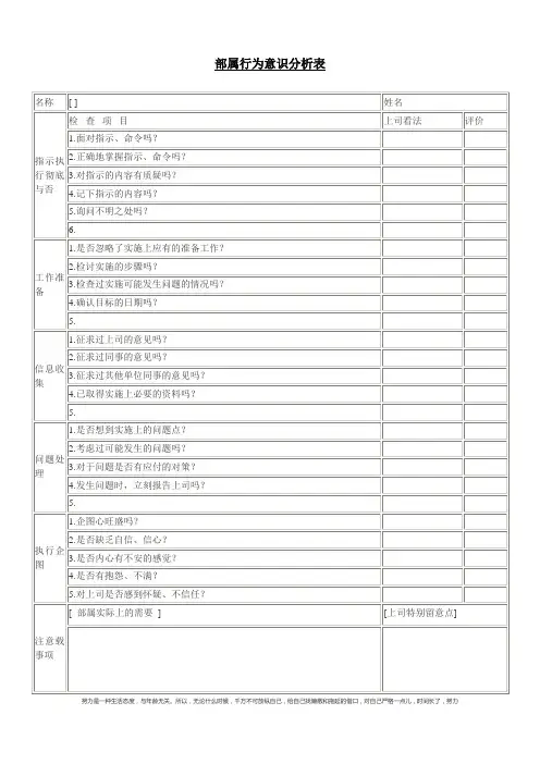部属行为意识分析表