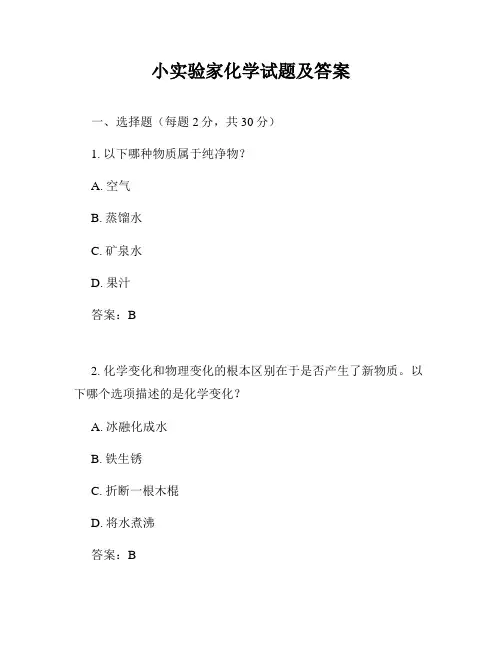 小实验家化学试题及答案