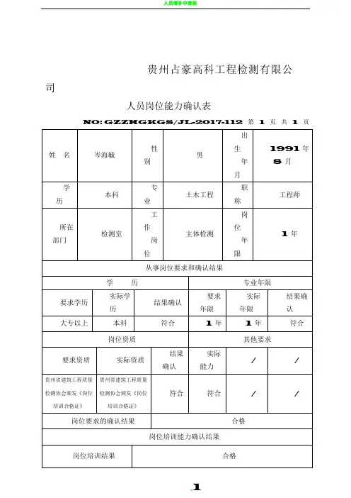 人员岗位能力确认表(表112)