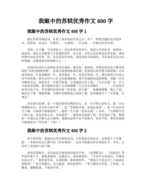 我眼中的苏轼优秀作文600字