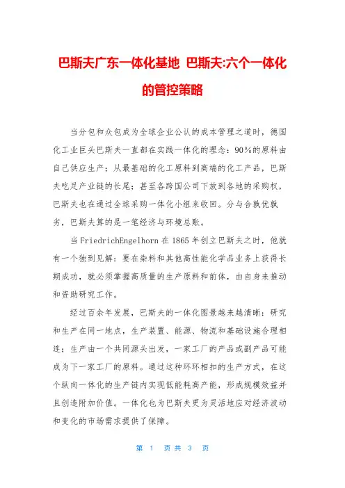 巴斯夫广东一体化基地 巴斯夫-六个一体化的管控策略