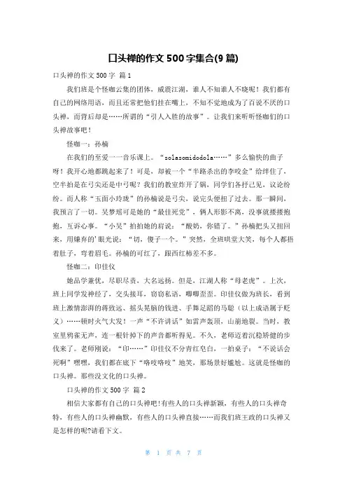 口头禅的作文500字集合(9篇)