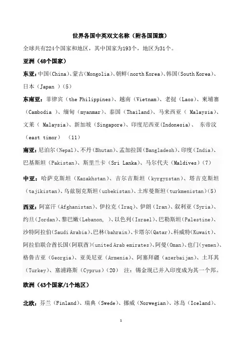 世界各国国中、英双文名称(附国旗)