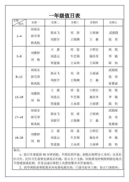 一年级值日表1(2)