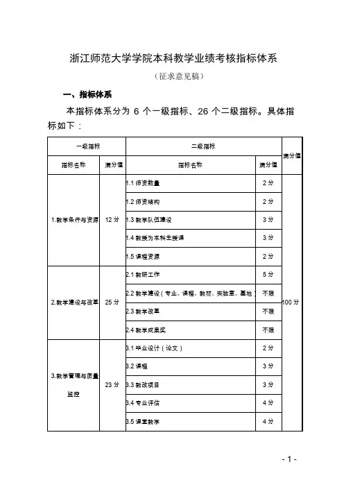 浙江师范大学学院本科教学业绩考核指标体系