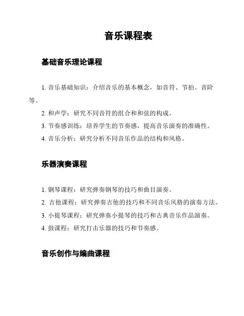 音乐课程表