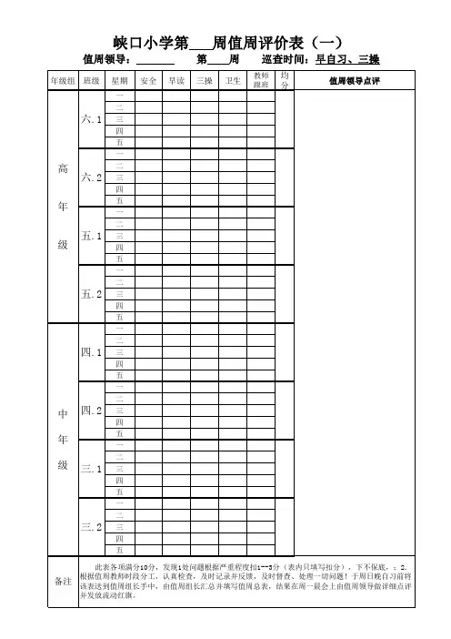 小学值周评价表_德育工作