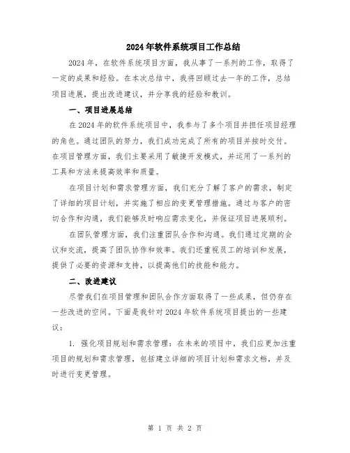 2024年软件系统项目工作总结