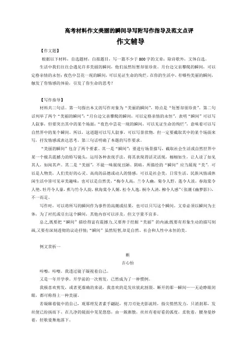 高考材料作文美丽的瞬间导写附写作指导及范文点评(4页)