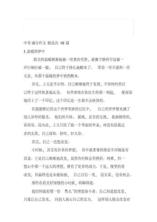 最新中考满分作文精选共10篇