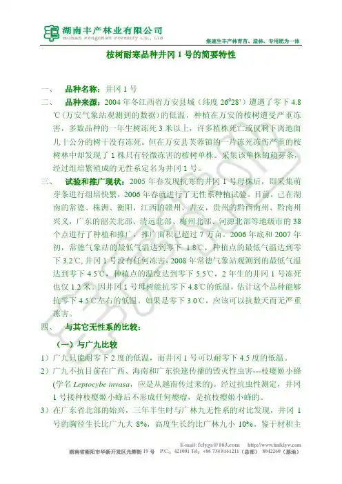 桉树耐寒品种井冈 1 号的简要特性