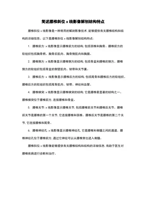简述腰椎斜位x线影像解刨结构特点