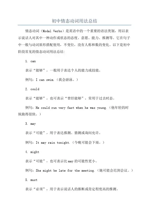 初中情态动词用法总结