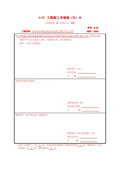 工程复工申请表
