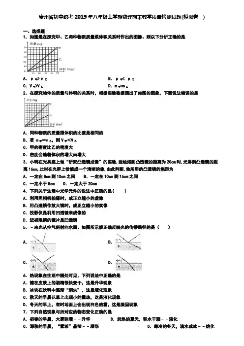 贵州省初中统考2019年八年级上学期物理期末教学质量检测试题(模拟卷一)