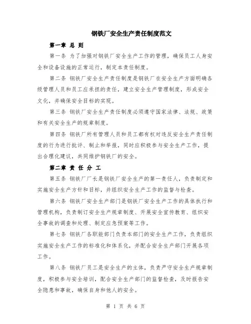 钢铁厂安全生产责任制度范文（二篇）