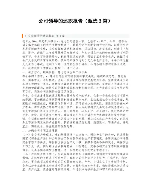 公司领导的述职报告(甄选3篇)