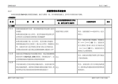 CNAS附表7-质量管理体系核查(完整版)