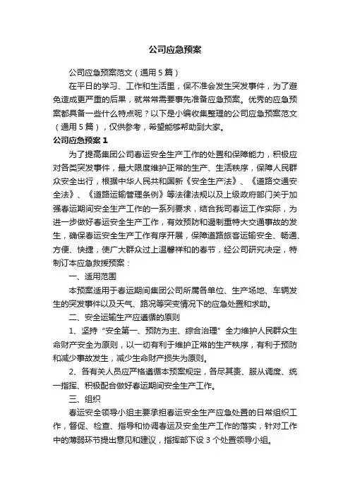 公司应急预案范文（通用5篇）
