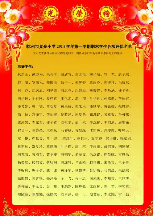 求是(星洲)小学05学年第一学期期末学生各项评优名单