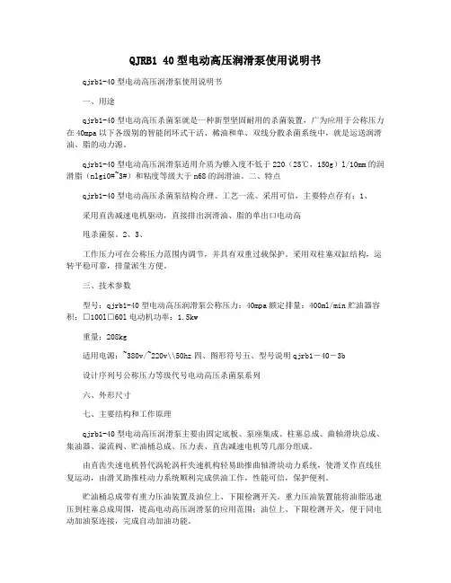 QJRB1 40型电动高压润滑泵使用说明书