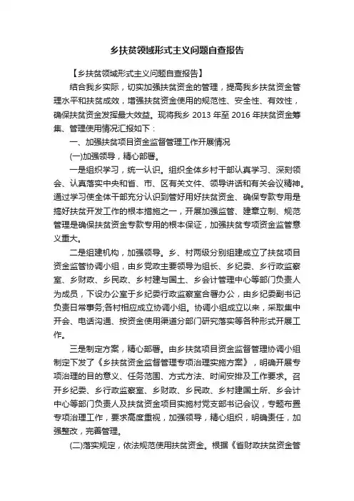 乡扶贫领域形式主义问题自查报告