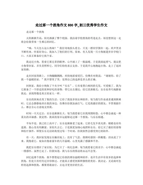 走过那一个拐角作文800字_初三优秀学生作文
