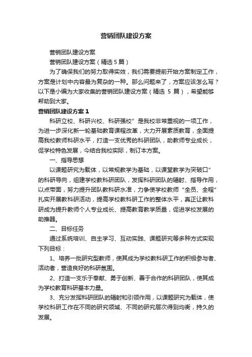 营销团队建设方案（精选5篇）