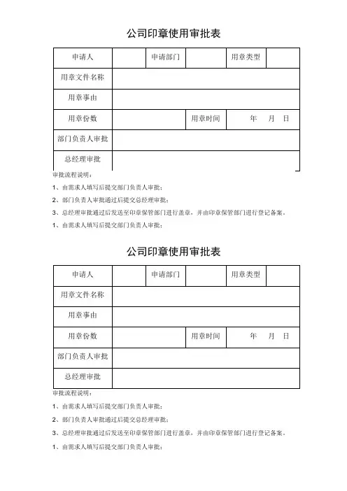 公司印章使用审批表