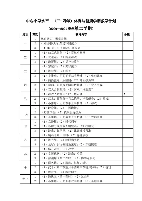 【教学计划】水平二(三-四年)体育与健康学期教学计划