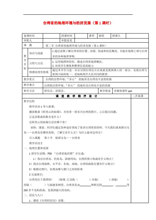 八年级地理下册 8.2 台湾省的地理环境与经济发展教案 