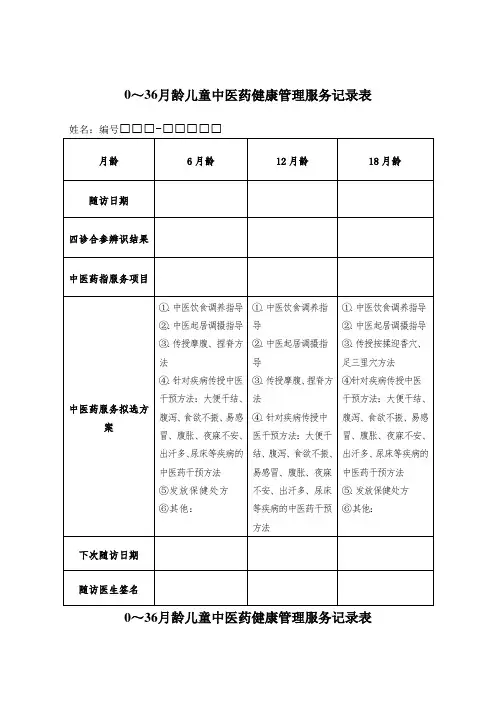 中医药健康管理服务记录表