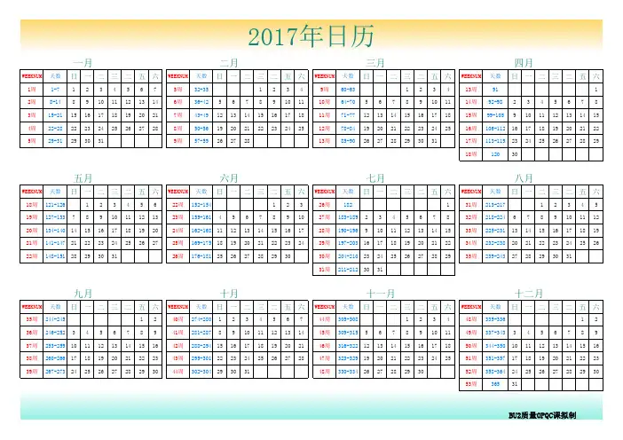 2017日历(带周期、天数)