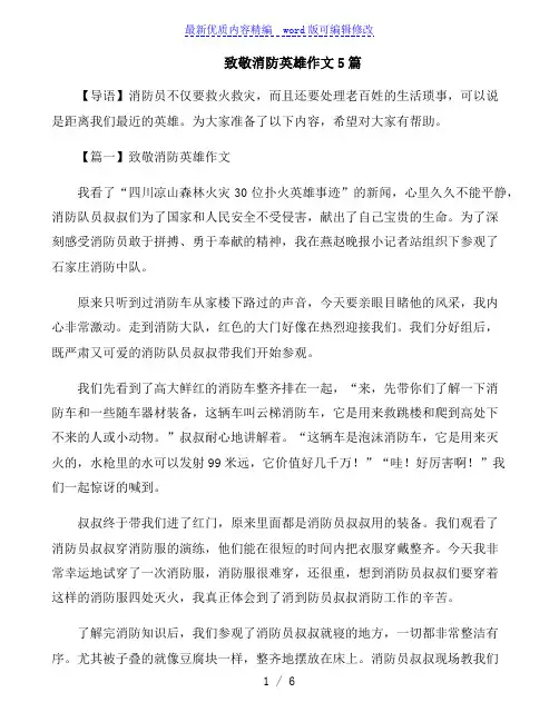 致敬消防英雄作文5篇