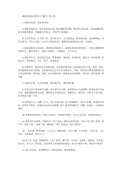 描述兄弟情义的句子 60句