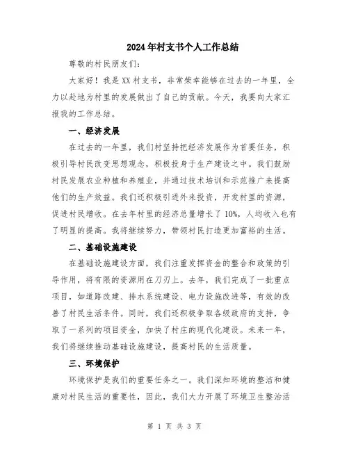2024年村支书个人工作总结