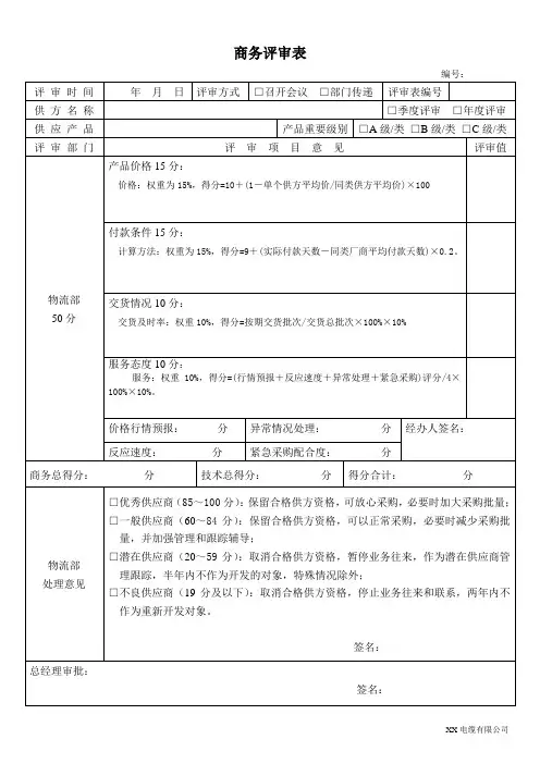 商务评审表