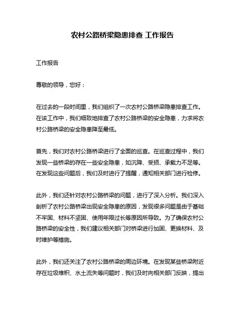 农村公路桥梁隐患排查 工作报告