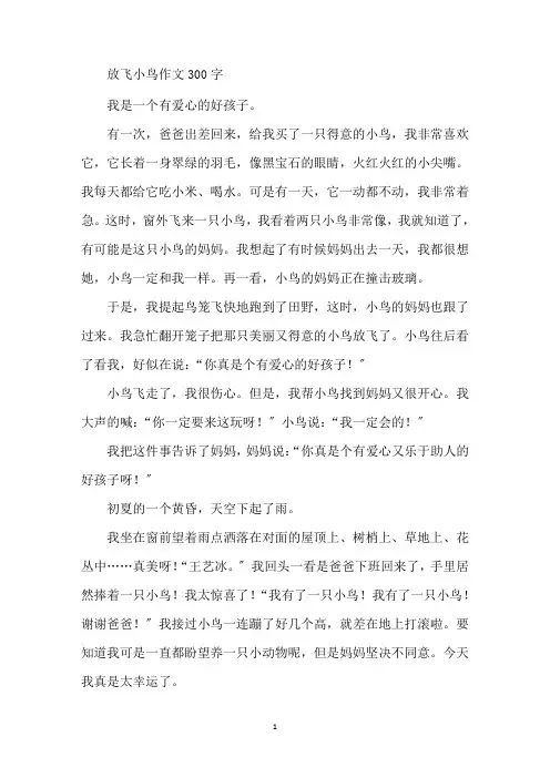 最新放飞小鸟作文300字